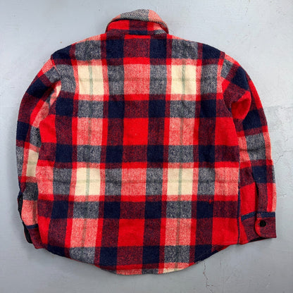 Vintage 70s Sport King CPO Shirt Jacket Mens Large Red Blue Wool Plaid Navy USN