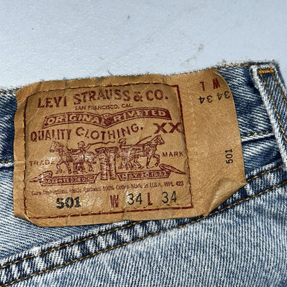 Levis 501 Vintage 90s USA XX Straight Leg Jeans 34x34 Light Wash Act 31x32