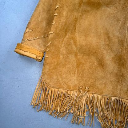 VTG Buckskin Montana Jacket Leather Fringe Western Leather Cowboy Suede 70s