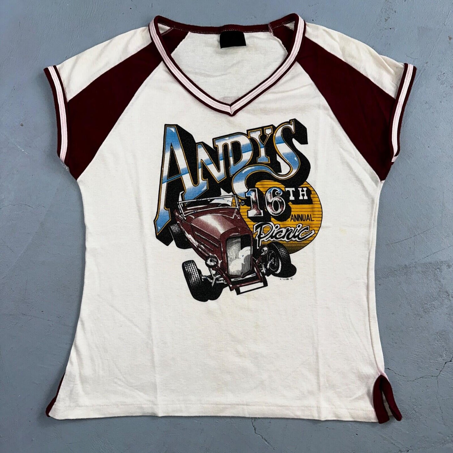 Andys Hot Rods Racing Cars Womens VTG T Shirt 80s Rare Cut Harley Girl Cool