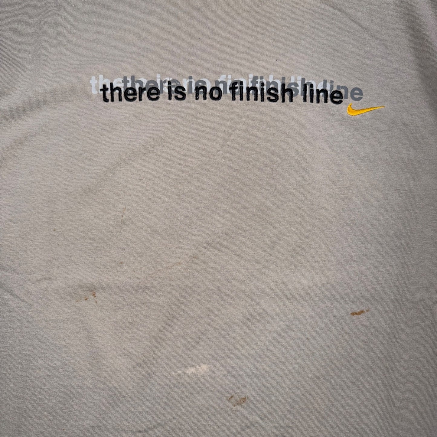 Nike VTG Y2K There Is No Finish Line Swoosh Running T Shirt Beige Distressed