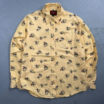 Vintage 90s Five Star by Roper Western Cowboy Button Down Shirt M Horses AOP