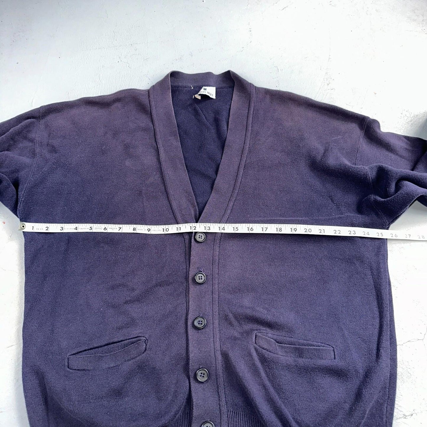Vintage 70s Robert Bruce Cardigan Sweater Adult XL Navy Grandpa Grunge Faded