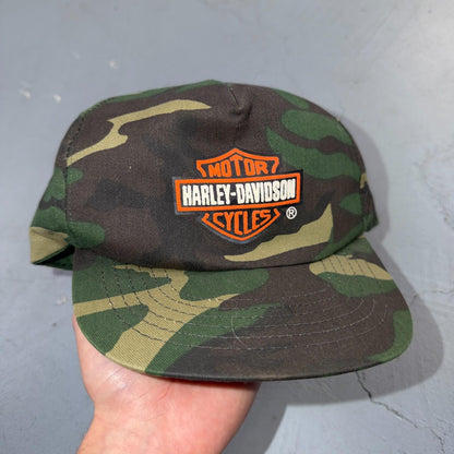 Harley Davidson USA Camo VTG Hat Baseball Cap Snapback Military Woodland RARE