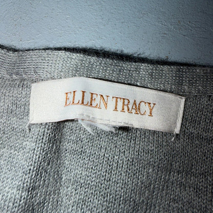 ELLEN TRACY Sweater M Wool Cardigan Duster Coat Buckle Latch Double Knit Gray