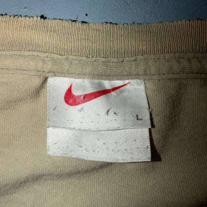 Nike Tan Swoosh Basic 90s VTG T Shirt 1990s USA Gym Boxy Fit Cool Travis Scott