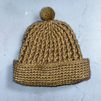 Vintage K Mart 100% Acrylic Knit Beanie Winter Hat Cap Tan Made In Japan