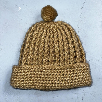 Vintage K Mart 100% Acrylic Knit Beanie Winter Hat Cap Tan Made In Japan