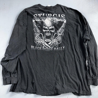 Sturgis Y2K Skulls Long Sleeve VTG T Shirt Biker Motorcycle 2008 Black Grunge