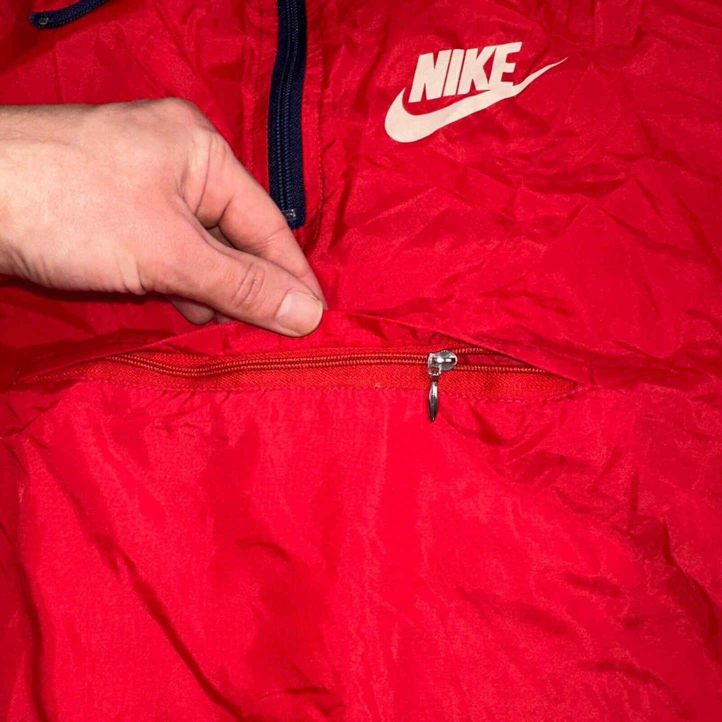 Nike 1980s Blue Tag Vintage Jacket Nylon 70s Windbreaker Running Front Youth XL