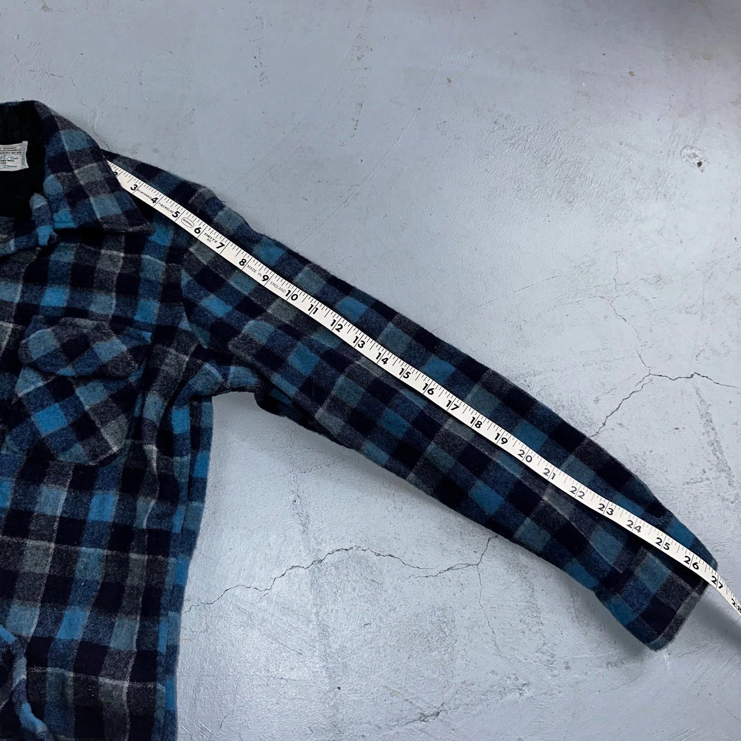Vintage 60s 70s Towncraft Wool Flannel Blend Button Up Shirt Penneys M Blue