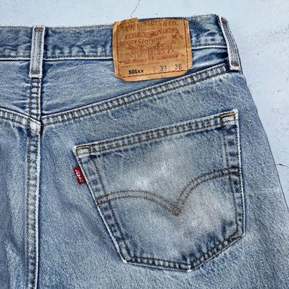 Levis 501 Vintage 90s Mexico Straight Leg Jeans Blue Light Wash 33x36 Act 31x32