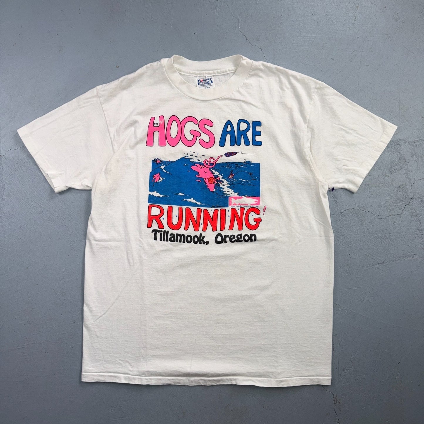 Hogs Are Running VTG T Shirt Harley 3D Funny Butt Tillamook Oregon Pigs Emblem