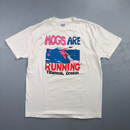 Hogs Are Running VTG T Shirt Harley 3D Funny Butt Tillamook Oregon Pigs Emblem