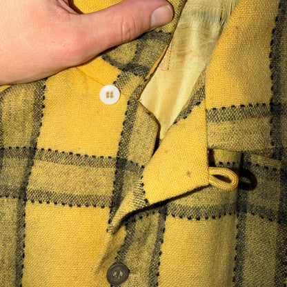 Penneys VTG Towncraft Flannel Shirt Mens M Loop Collar Plaid 50s Rockabilly Wool