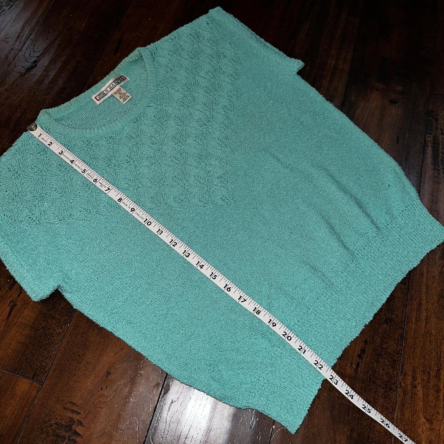 VTG Joan Harper Womens Sweater Large Blue Chunky Short Sleeve Cute Pattern Knit