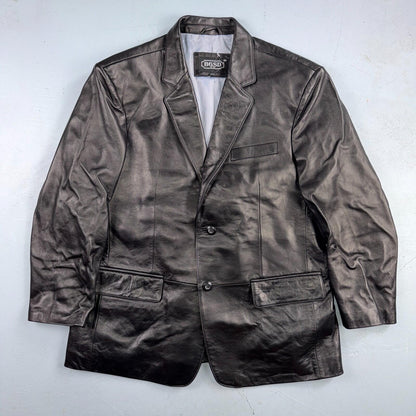 BGSD Mens Black Leather 2 Button Front Collared Jacket Size XL S Lambskin