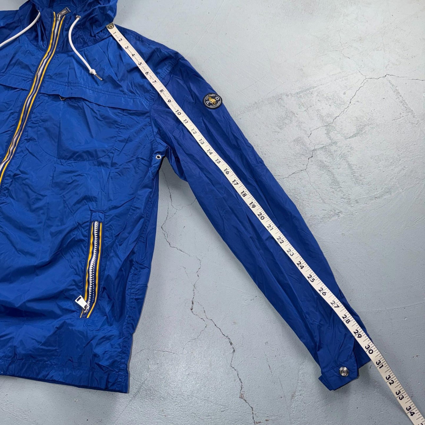 Polo Ralph Lauren Jacket Mens M Blue Full Zip Hooded Windbreaker Preppy Logo