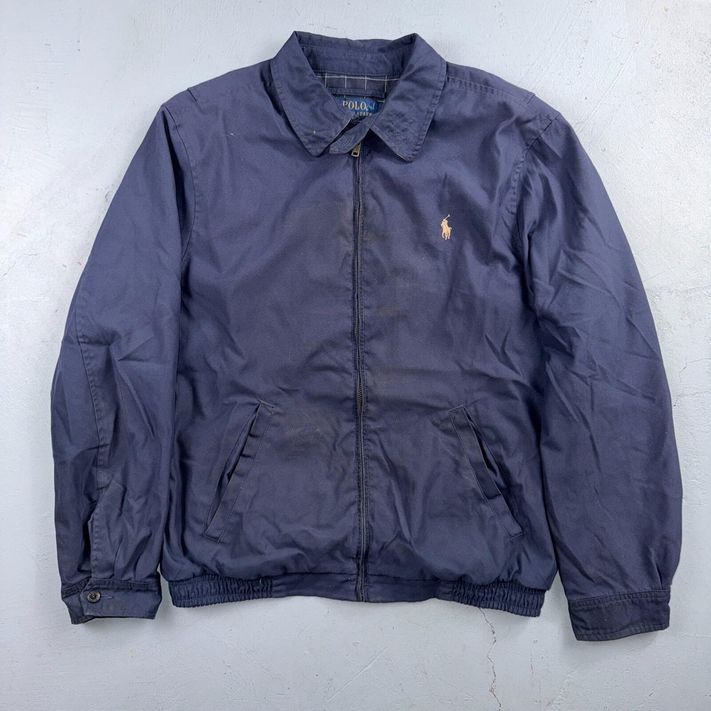 Polo Ralph Lauren Harrington Jacket Men M Solid Blue Striped Lined Y2K