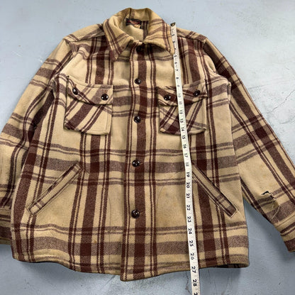 VTG 40s 50s Woolrich Jacket Size 38 Brown Ivory Mackinaw Hunter Plaid Wool RARE