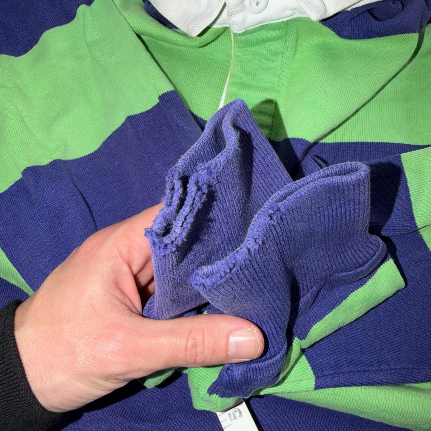 VTG Lands End Rugby Shirt Mens M Heavy Cotton Polo 80s 90s USA Stripe Blue Green