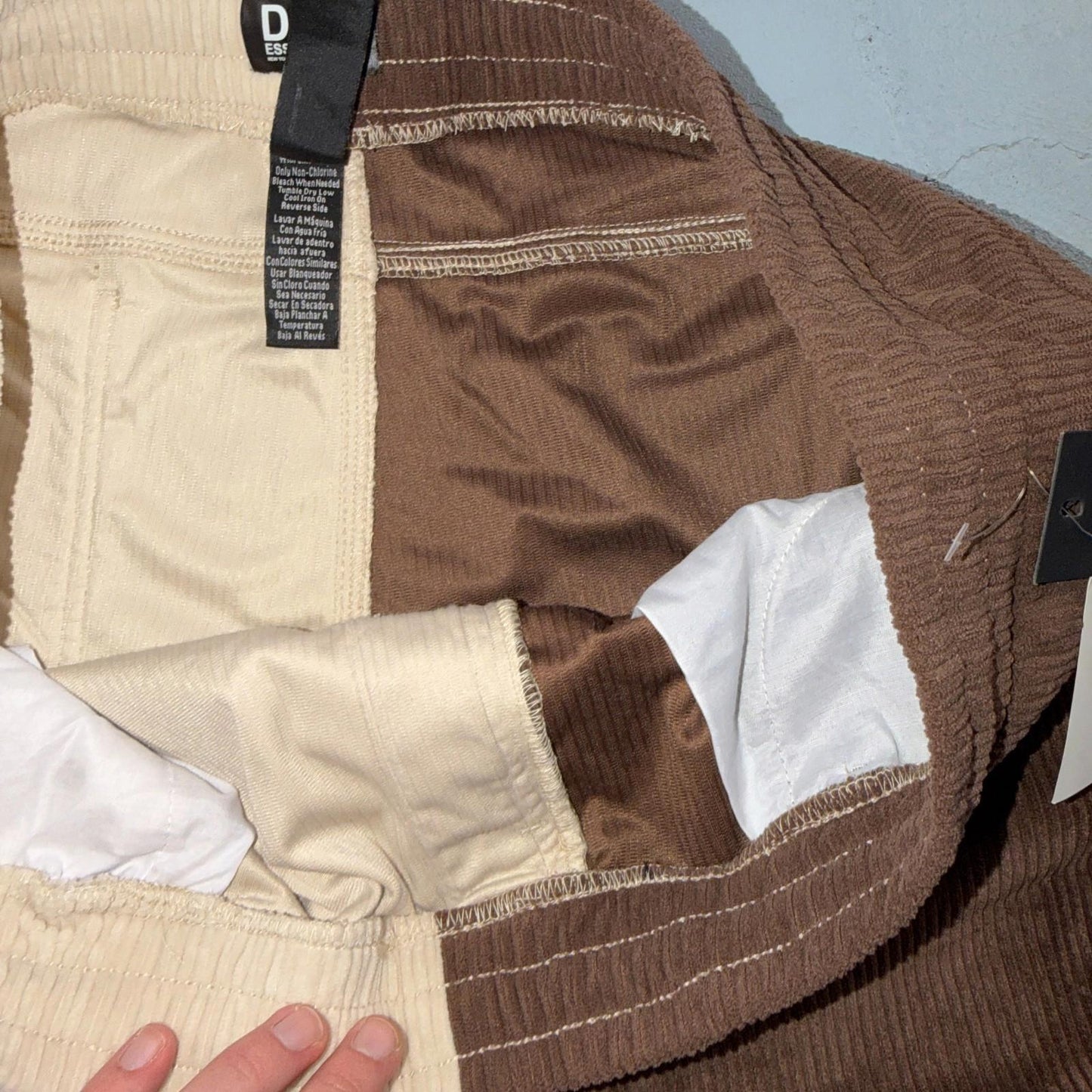 DRJ Essentials Shorts Mens 2XL Brown Yellow Corduroy Drawstring Elastic Waist