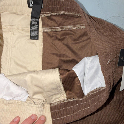 DRJ Essentials Shorts Mens 2XL Brown Yellow Corduroy Drawstring Elastic Waist