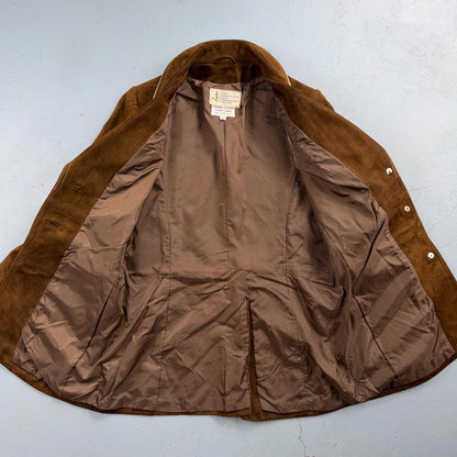 VTG Penneys 70s Suede Leather Button Up Jacket Brown Boho Hippie Western Sz 12