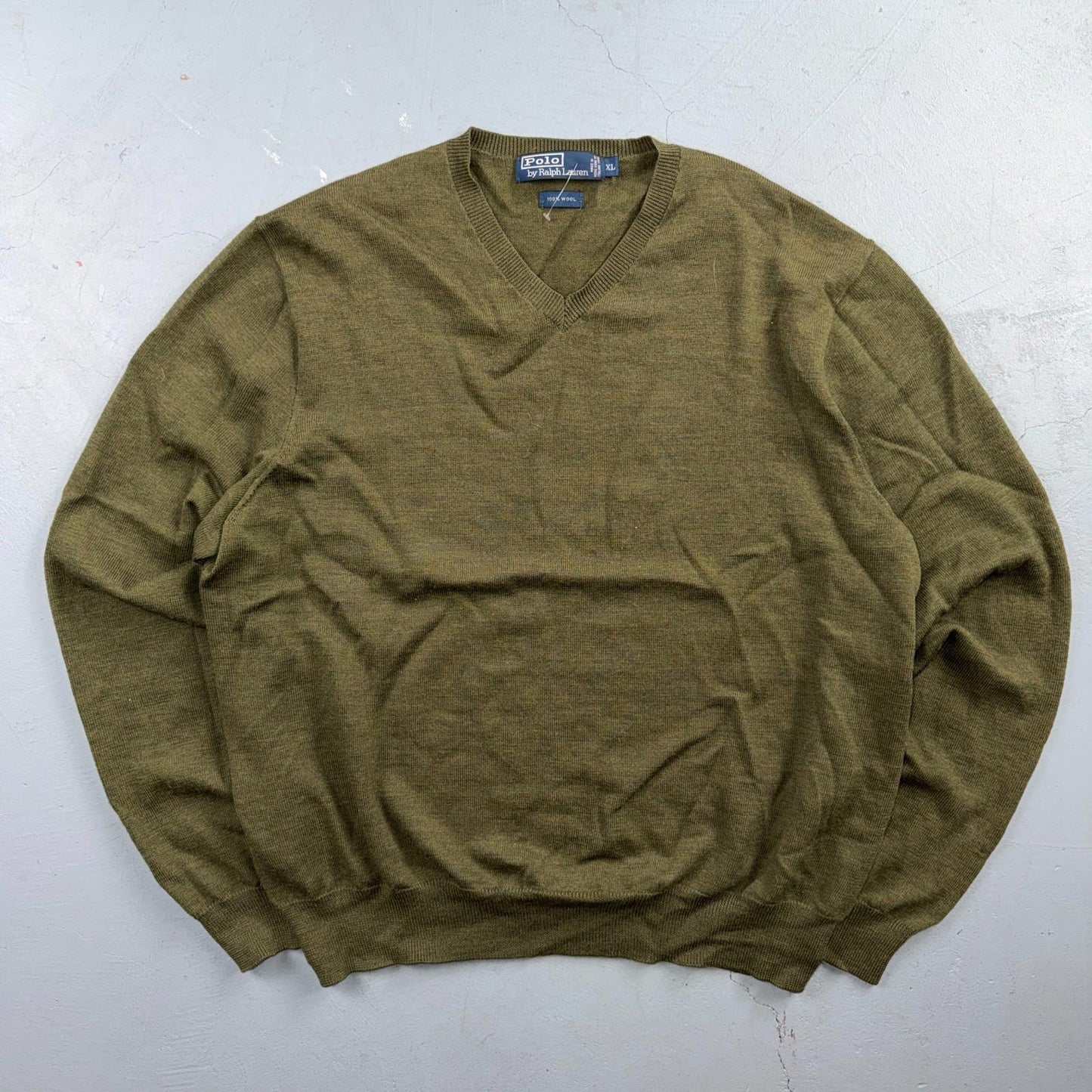 Polo Ralph Lauren Wool Sweater V-Neck Mens Size XL Green VTG Pullover