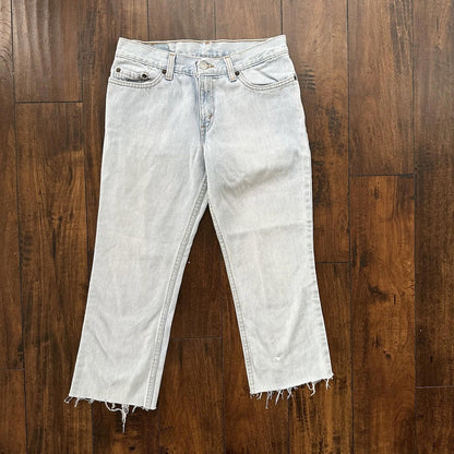 Vtg Levis 507 Superlow Slim Light Blue Jeans Womens Tag 5 X Capri 27x21 USA 90s