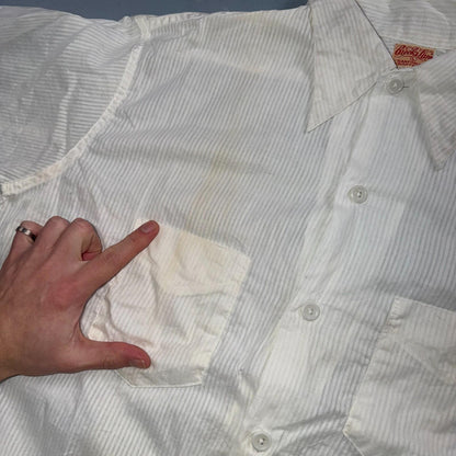 VTG 1940s Brooks Lane Button Shirt Rockabilly Stained White Striped Cotton 40s