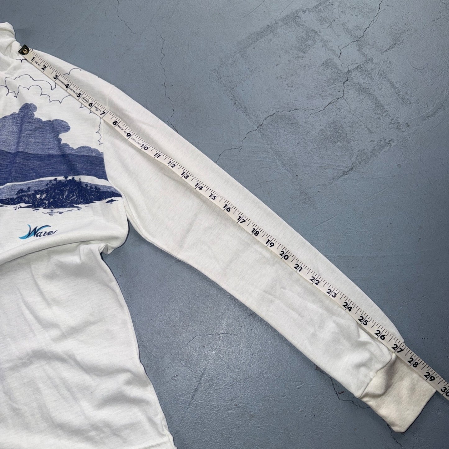 VTG 70s Wave Rainbow Landscape Long Sleeve Collared Polo Shirt Hawaii Aloha 80s