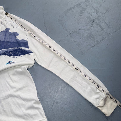 VTG 70s Wave Rainbow Landscape Long Sleeve Collared Polo Shirt Hawaii Aloha 80s