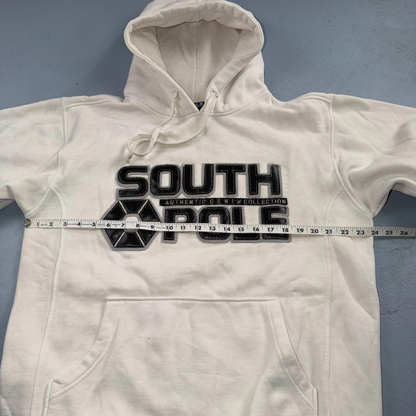 VTG Southpole Hoodie Mens M White Urban Streetwear Drawstring Spell Out Y2K
