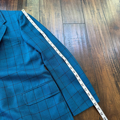 1960s 1970s Blue Pinstripe VTG Suit Jacket Sportcoat 42 Wool Checker Rockabilly
