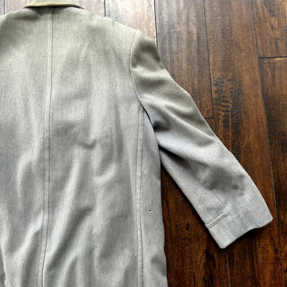 VTG 60s 50s Penneys Rockabilly Gray Wool Long Trench Coat Sz 40 Long Blazer