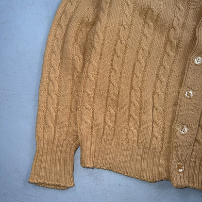 Vintage 1970s Wool Cardigan Sweater Mens M Button Up Beige Tan 70s Fisherman