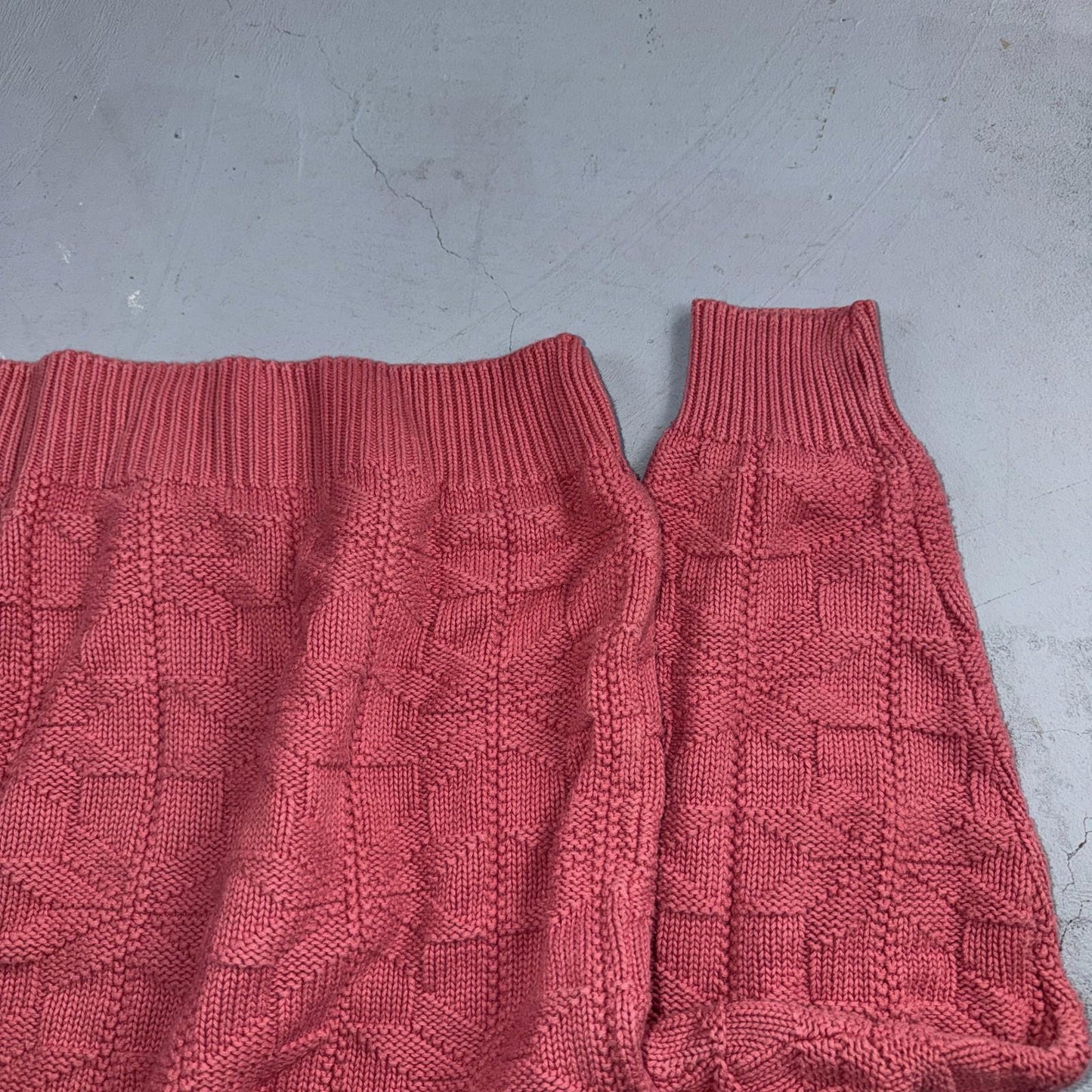 Vintage LL Bean Sweater Men XL Pink Crew Neck Fisherman Waffle Knit Cotton 80s
