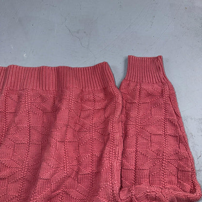 Vintage LL Bean Sweater Men XL Pink Crew Neck Fisherman Waffle Knit Cotton 80s