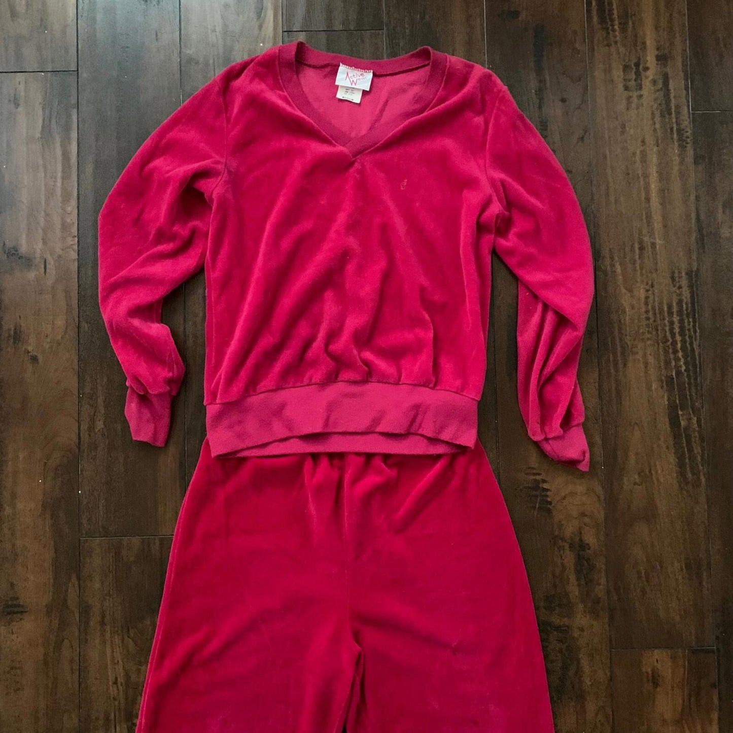 Vintage 80s Women's Pink Red Poly Jumpsuit Jumper 2pc Medium Juicy