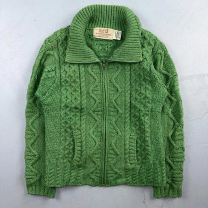 Aran Sweater Market Fisherman Wool Sweater Womens Size XS Ireland Green Zip Up