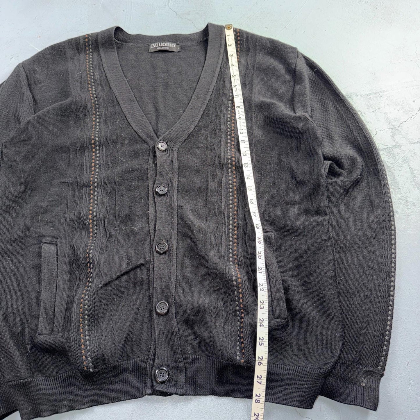 V Uomo Rare Wool Collezione Black Long Sleeve Cardigan Italy Designer Sweater