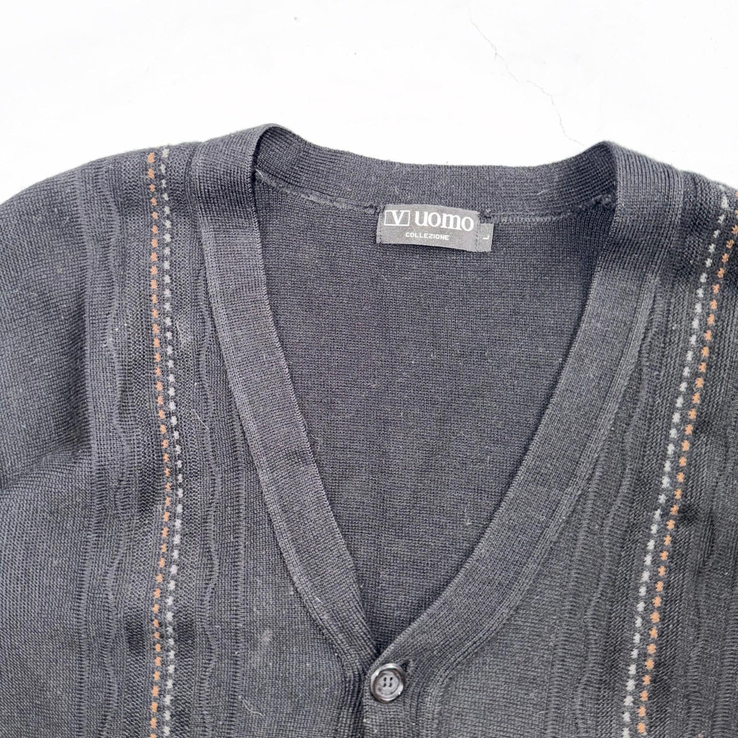 V Uomo Rare Wool Collezione Black Long Sleeve Cardigan Italy Designer Sweater