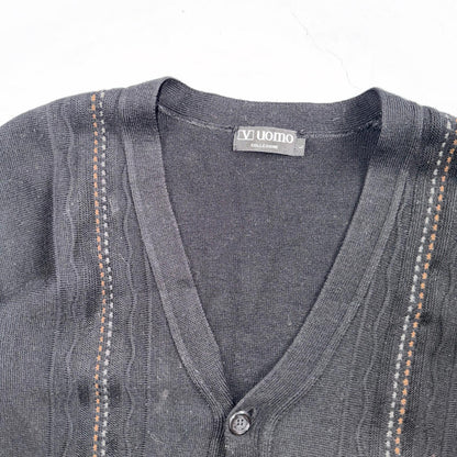 V Uomo Rare Wool Collezione Black Long Sleeve Cardigan Italy Designer Sweater