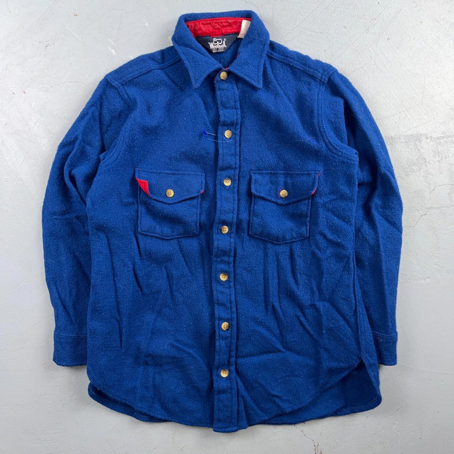 VTG Woolrich Blue Red Basic Plain Wool Flannel Shirt Jacket Men M 70s 80s USA