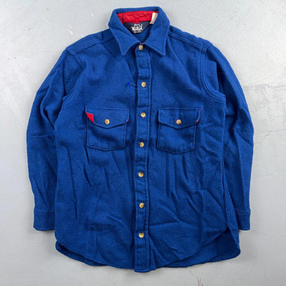VTG Woolrich Blue Red Basic Plain Wool Flannel Shirt Jacket Men M 70s 80s USA
