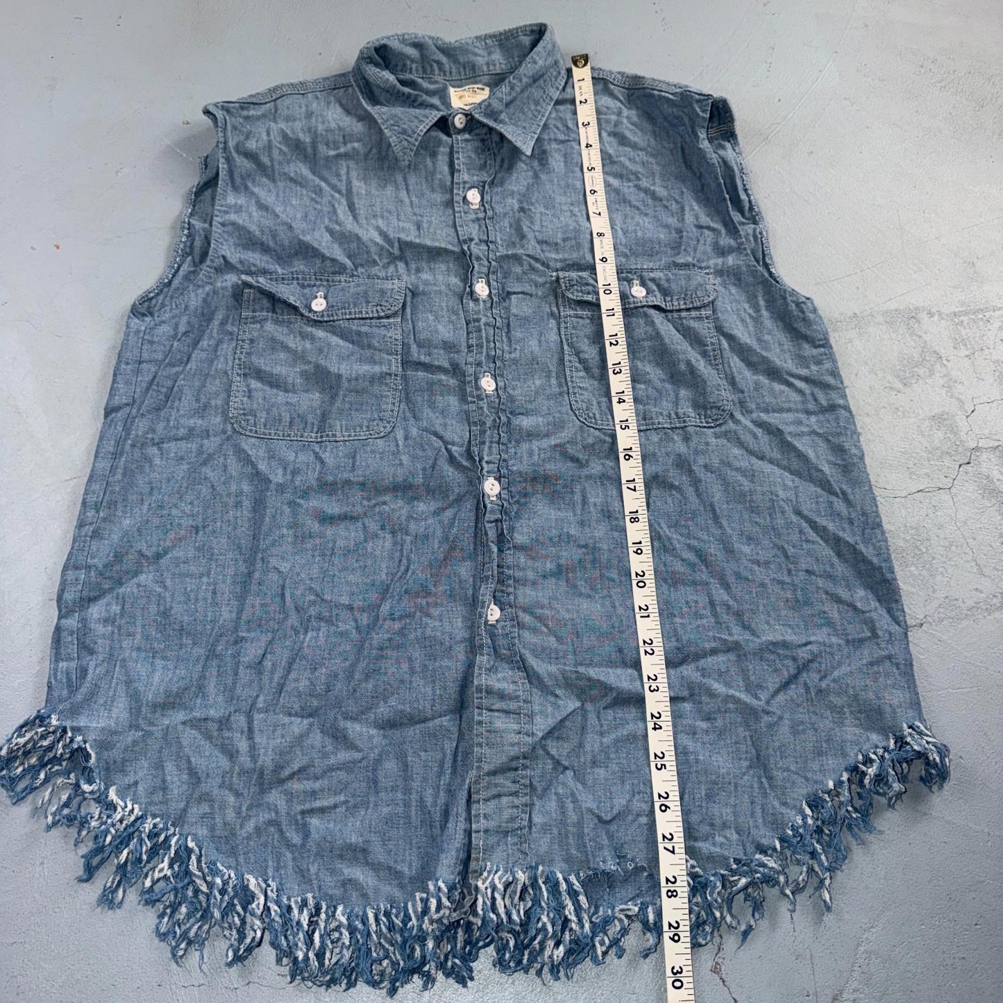 60s 70s Penneys Big Mac Blue Chambray Work Shirt Vest True Vtg Chain Stitch
