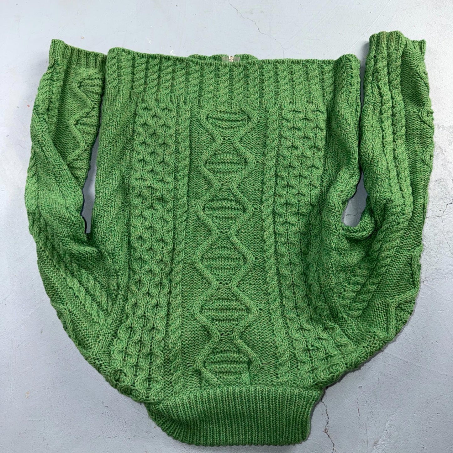 Aran Sweater Market Fisherman Wool Sweater Womens Size XS Ireland Green Zip Up