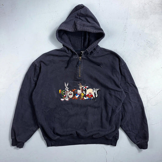 Vintage Warner Bros Studio Store Embroidered Looney Tunes Quarter Zip Hoodie M