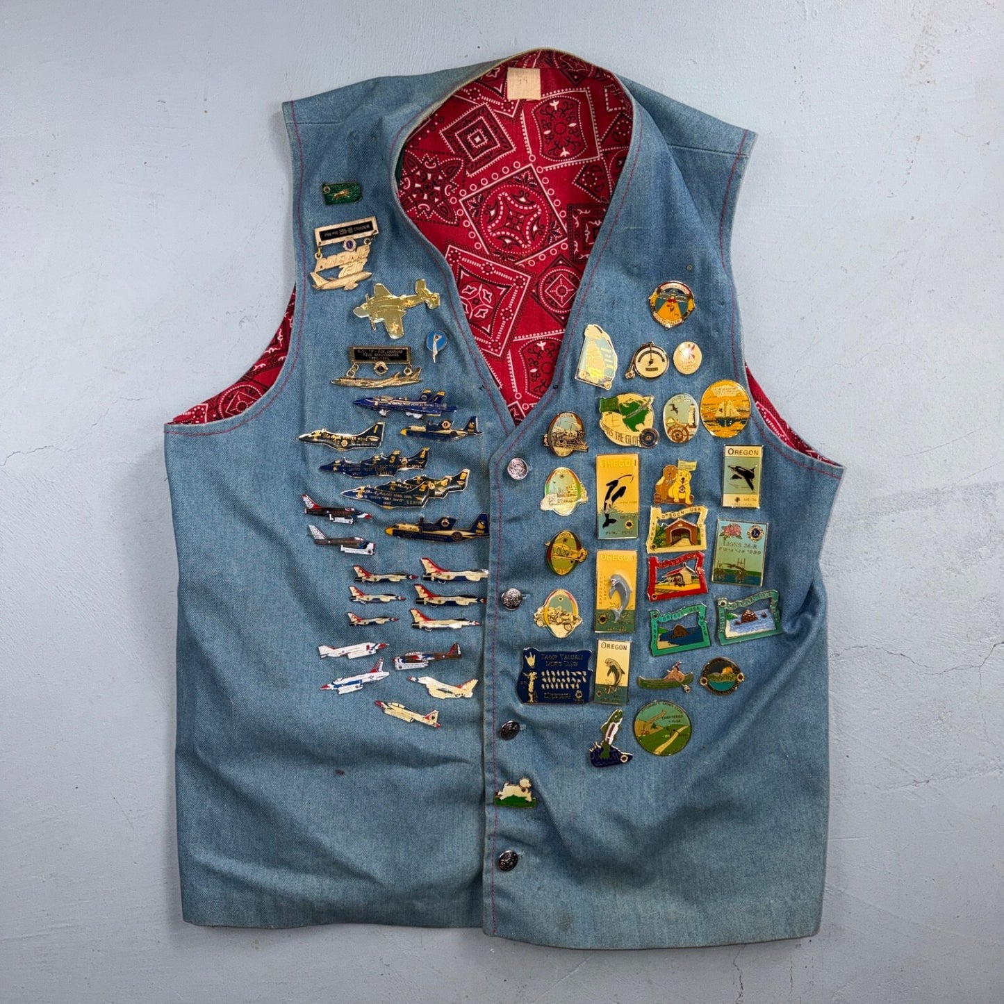 VTG 70s Denim Biker Vest Pins Patches Rare Paisley Hippie Era 1970s Military